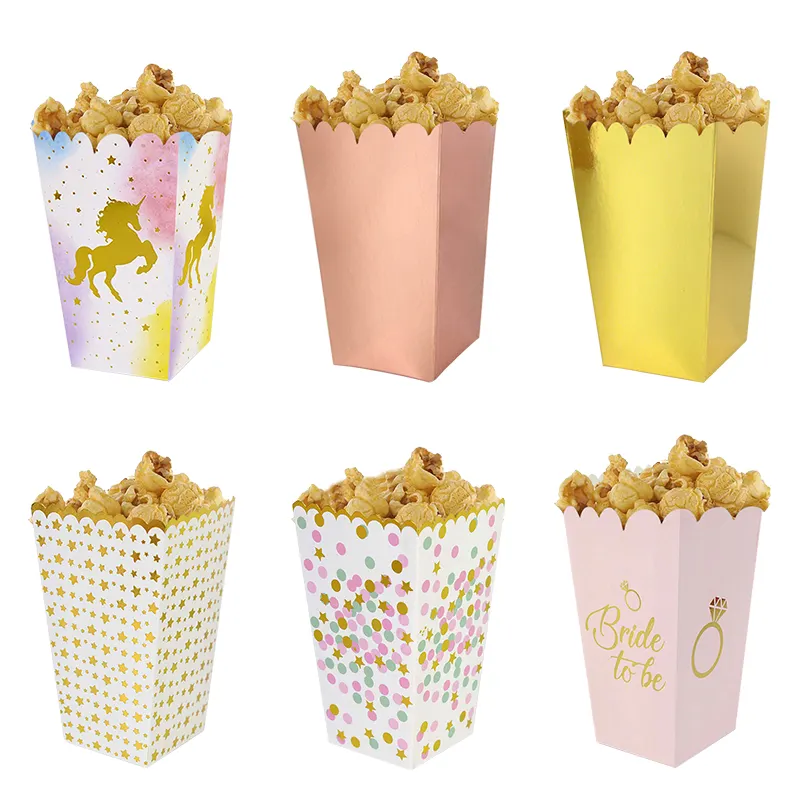 Boîte à Popcorn en papier or et argent, pour fête d'anniversaire d'enfant, décoration, boîte à bonbons
