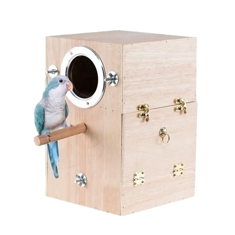 Natural Wood Periquito Nesting Box Bird Breeding Cage Grande para Parrot Lovebird Canary Cockatiel Budgie Custom Birds Acessórios