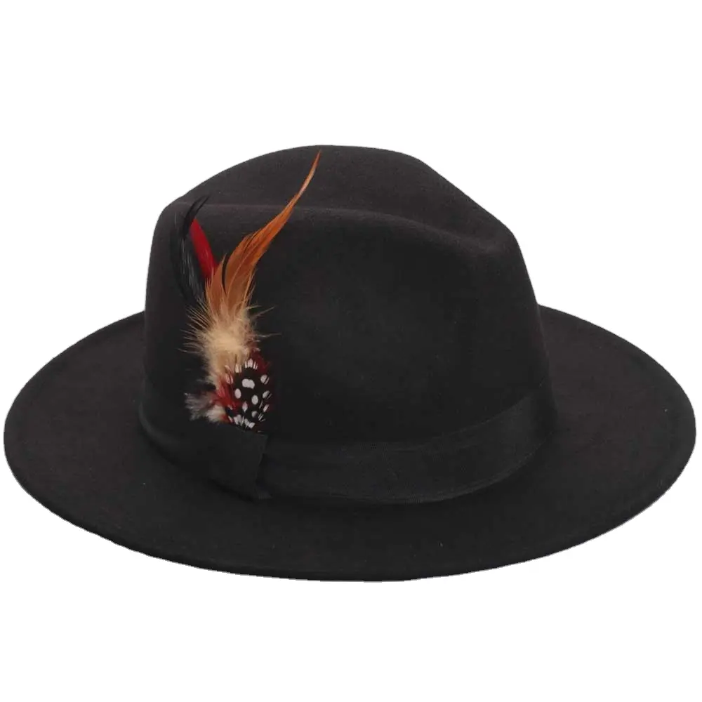 Sombrero de fieltro fedora de ala ancha de lana falsa a la moda 2020 con pluma