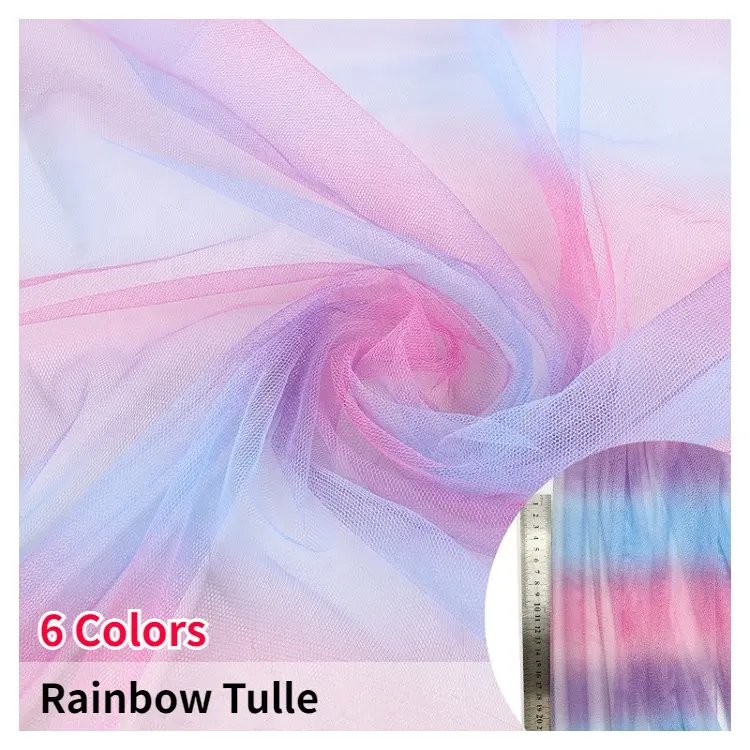 Factory Best Price Gradient Colors Printed Rainbow Tulle Fabric For Decoration DIY Toys Children's Clothing TUTU Skirt