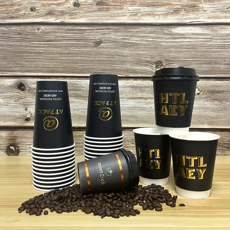 AT PACK 8Oz 12Oz 16Oz 20Oz Biologisch abbaubares Einweg café Äthiopien Karton Einwand ige doppelwandige Kaffee-Pla-Pappbecher mit Deckel