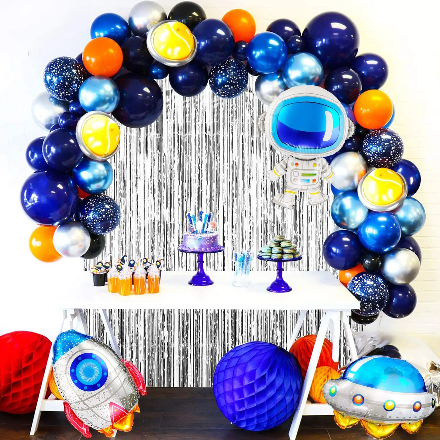 LEMON Weltraum Ballon Girlande Kit UFO Rakete Astronaut Luftballons Silber folie Vorhang Raum Themen Geburtstags feier Lieferungen
