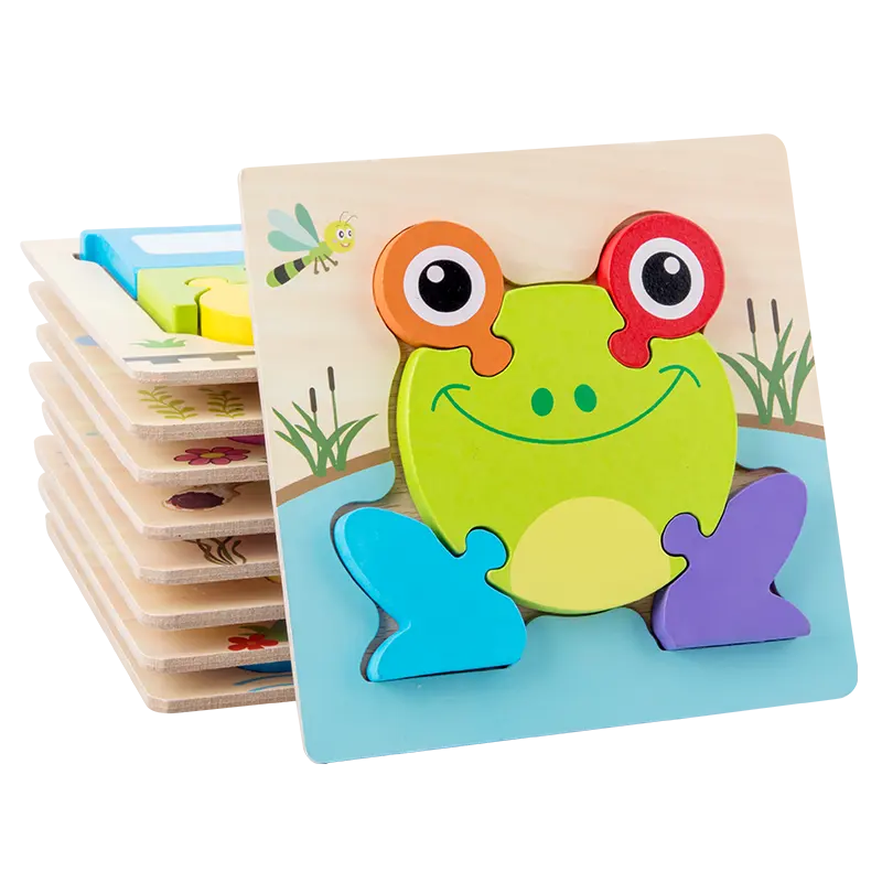 Satış ahşap 3D hayvan bulmacalar Montessori oyun oyuncaklar ahşap yapbozlar çocuklar için erken eğitim bulmaca oyuncaklar
