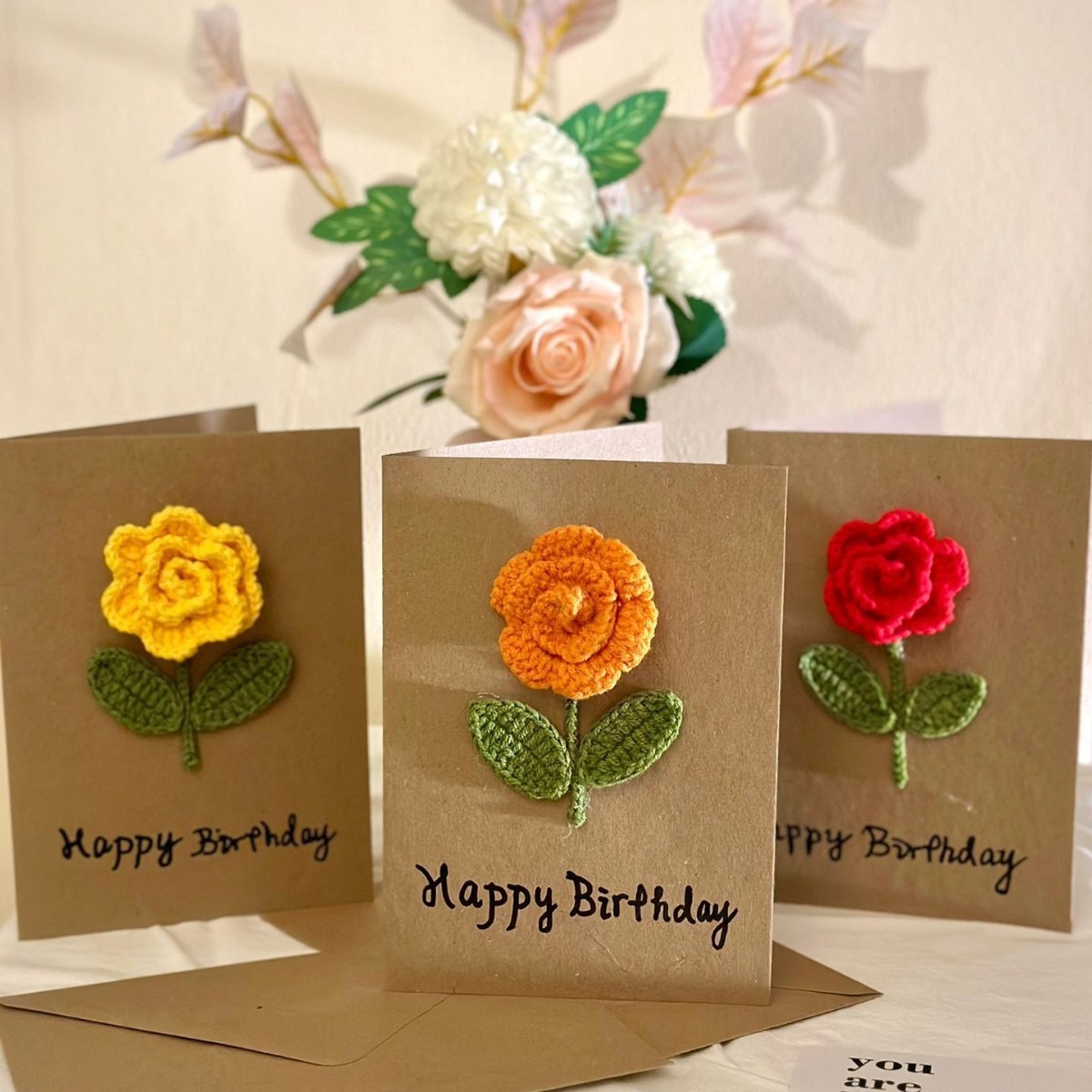 Juego de 3 tarjetas de felicitación rosa-rosa
