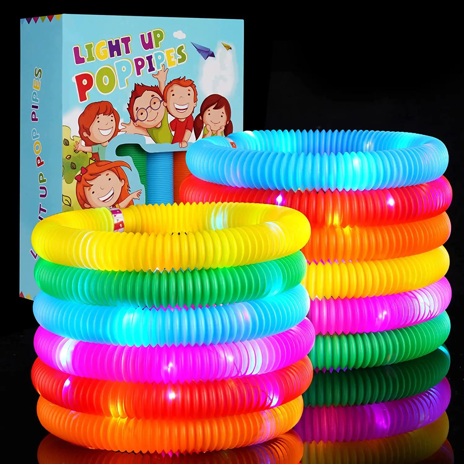 Juguetes sensoriales Led por tubo Fidget Toy Top 21*2,9 cm Tubo de alivio del estrés y la ansiedad Herramientas de aprendizaje para niños Tubos Bunmo