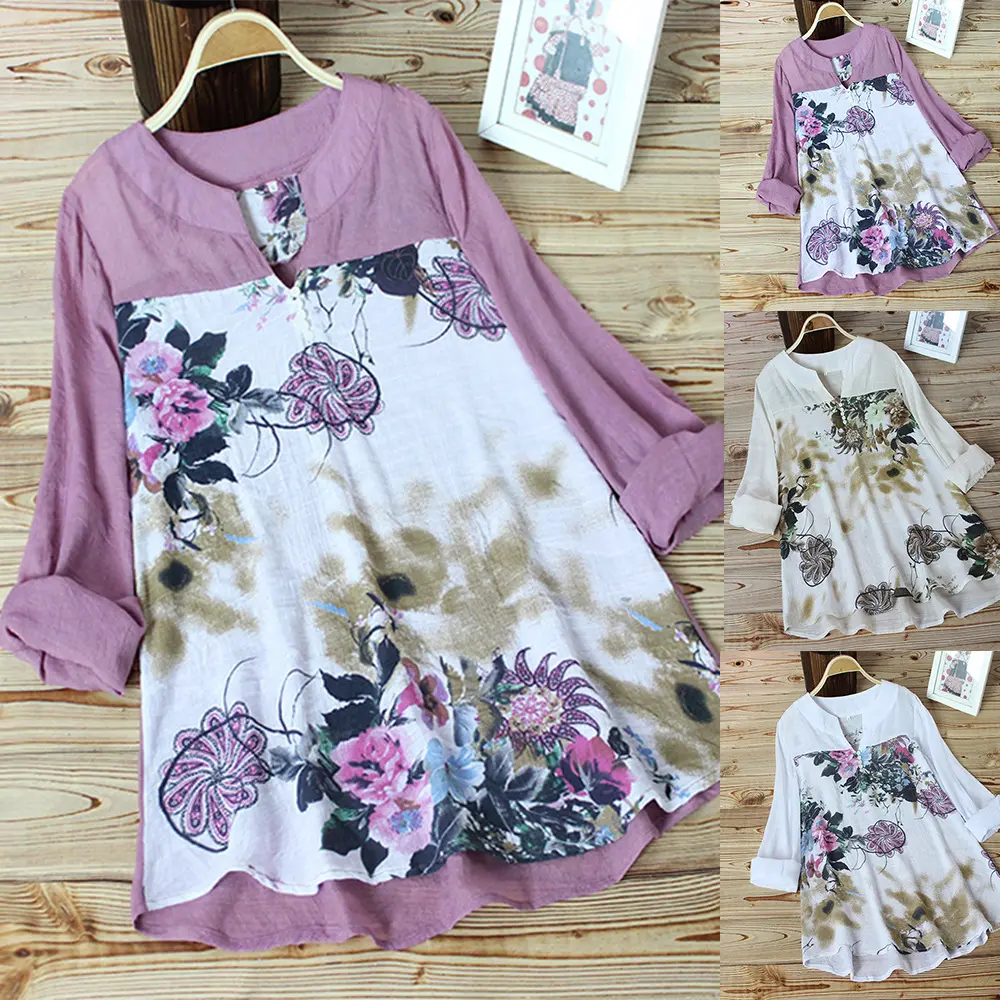 Chinesischer Stil Frühling Sommer T-Shirt Frauen Plus Size 5XL Khaki Weiß Lila Farben Frauen T-Shirt Schwangere Blumen blusen Lässig t