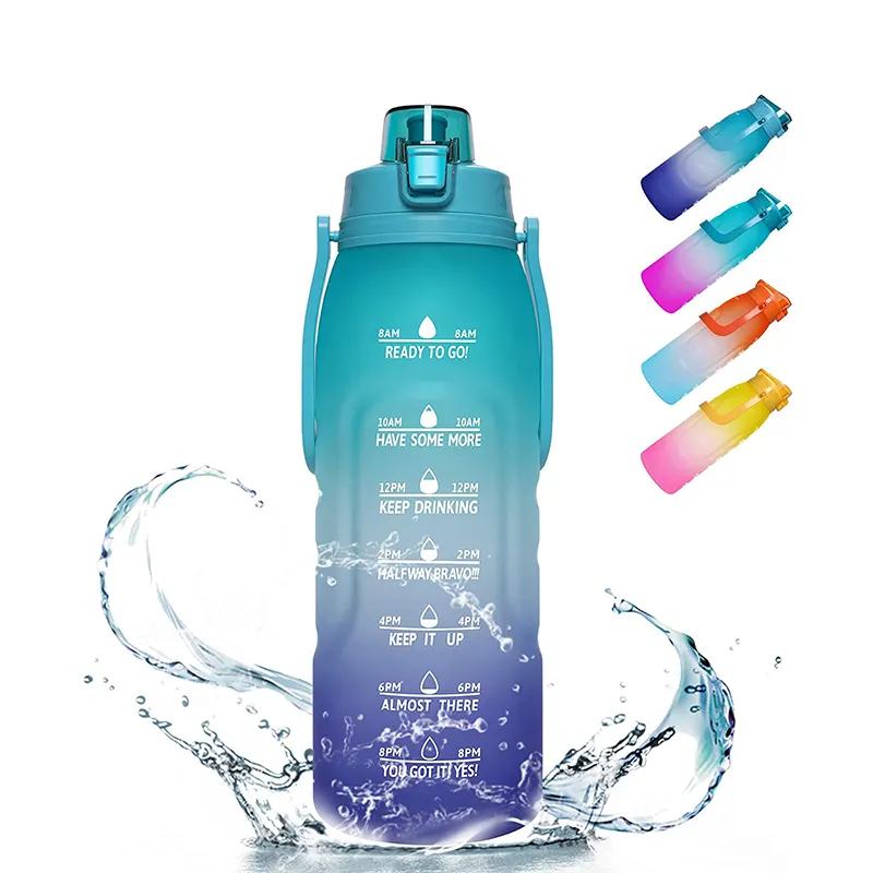 Botellas de agua personalizadas de colores para deportes al aire libre, botellas de 2l para fitness, respetuosas con el medio ambiente