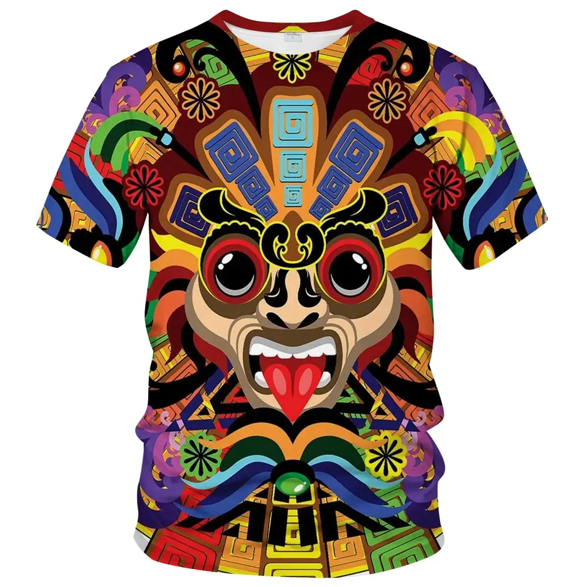 Dropshipping Casual Breathable Clothing T-Shirt à manches courtes imprimé mexique pour hommes Chemises à thème de la culture maya d'été