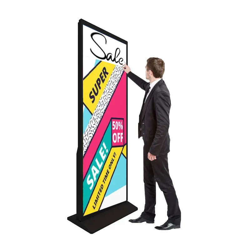 Binnen Touchscreen Kiosk Vloer Staande Digitale Bewegwijzering Hd Super Smal Indoor Winkel Lcd-Scherm