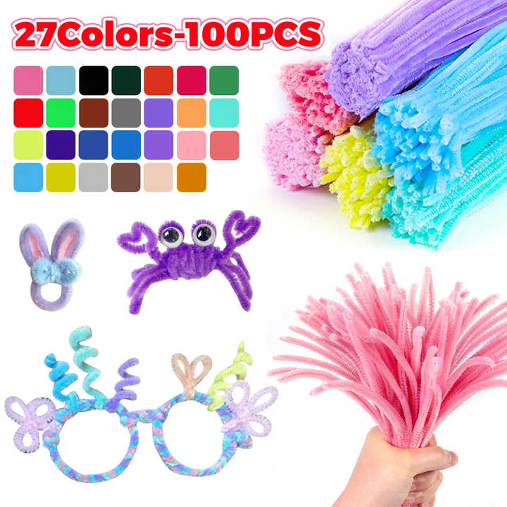 100Pcs Chenille Stems Pipe Cleaners Children Kids Plush Educational Toy Crafts Colorful Pipe Cleaner Toys Handmade DIY Craft