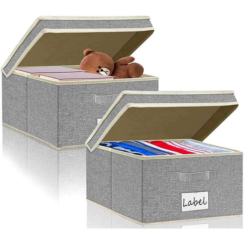 Cubi portaoggetti pieghevoli personalizzabili con manici contenitori portaoggetti con coperchi scatole portaoggetti in tessuto di lino Organizer