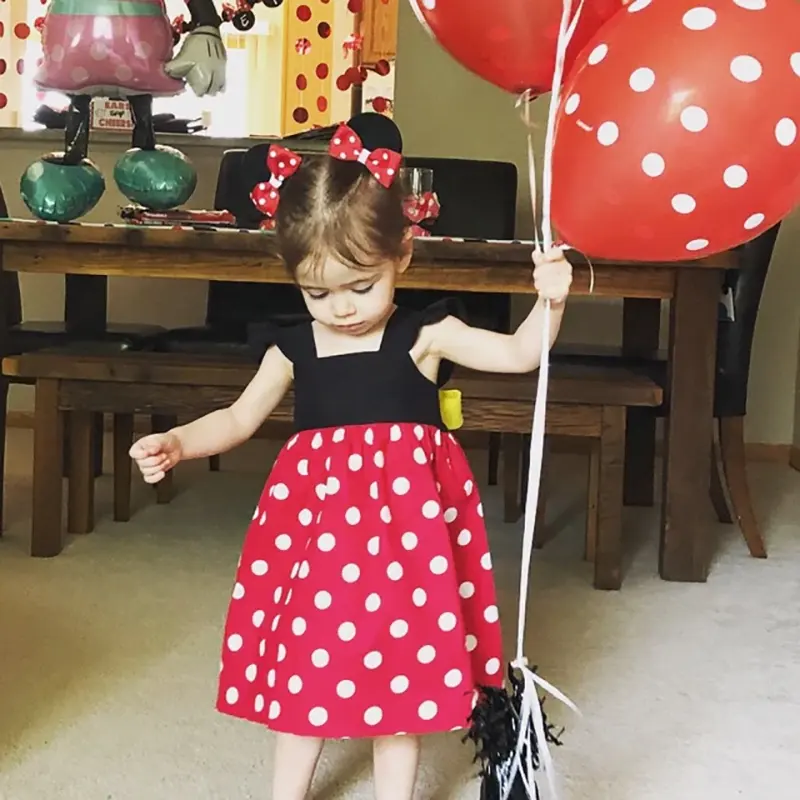 Vestido de algodón con monograma de Minnie Mouse para niñas pequeñas, vestido de fiesta estilo dis-ney