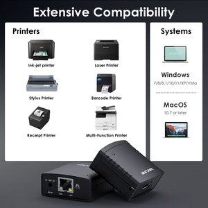 Wavlink USB 2.0 LRP <strong>Print</strong> <strong>Server</strong> with 100Mbps Network <strong>Ethernet</strong> Networking Printers Power Adapter USB HUB 1-Year Warranty Stock - Product Image 5