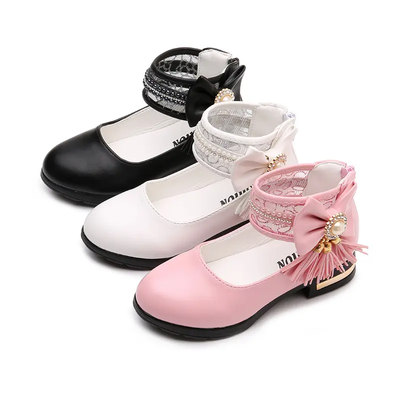 PU Leather Sweet Girls Shoes New Models Children Princess Shoes With Tassel
