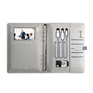 2024 New Style Custom Logo A5 Leather <strong>Notebook</strong> Wireless Charging Power Bank 4.3inch MP4 Display Fingerprint <strong>Lock</strong> Office <strong>Notepad</strong> - Product Image 1