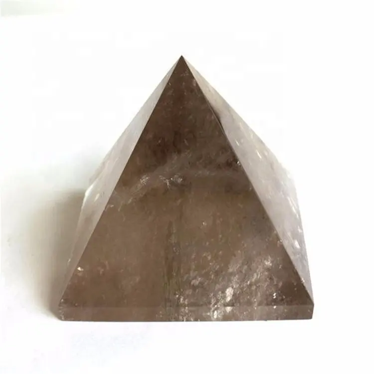 Mano tallada ornamento de la meditación de cristal de cuarzo ahumado Pirámide de canto
