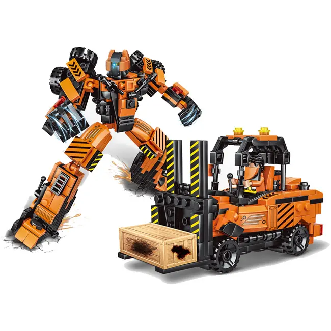 Rakitan puzzle anak-anak, mesin Teknik forklift blok bangunan dengan dua varian mainan anak 452 buah