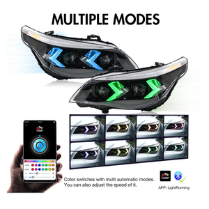 ชุดไฟหน้า LED รถยนต์ดัดแปลง E60 BMW 5 Series 2008-2010โปรเจคเตอร์คู่ LED RGB DRL - Product Image 2