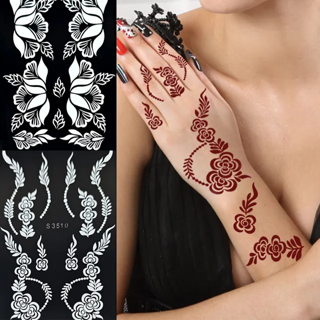 Dính Henna Hình Xăm Henna Stencil Tấm Từ Ấn Độ Tái Sử Dụng Tạm Thời Tự Làm Cơ Thể Nghệ Thuật Hình Xăm Stencil Chất Liệu PVC