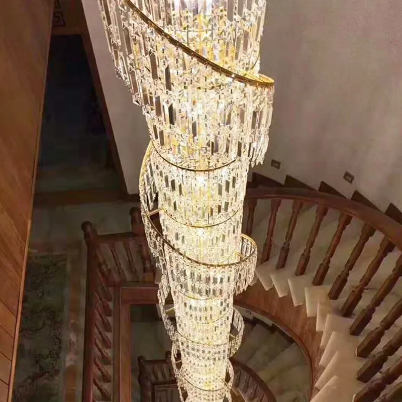 Luxury empire gold Golden Banquet Hall Hotel Staircase Foyer K9 Crystal Chandelier lighting