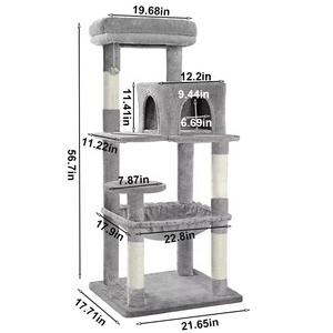 बिल्ली के पेड़ 143 सेमी बहु-स्तरीय ग्रे प्लग बिल्ली फर्नीचर के साथ कंंडो हैममॉक और सिसल खरोंच पोस्ट के साथ - Product Image 4