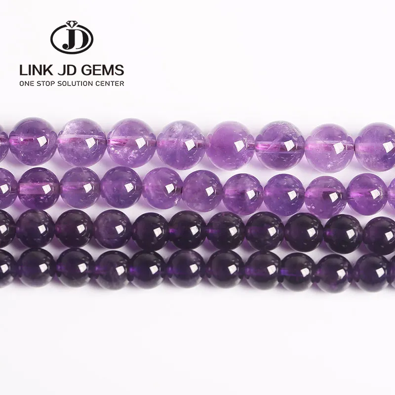 JD Gemstone 4 6 8 10 12 14MM Natural Amethyst Dream Round Loose Lavender Quartz Energy Healing Stone Beads For Jewelry Making