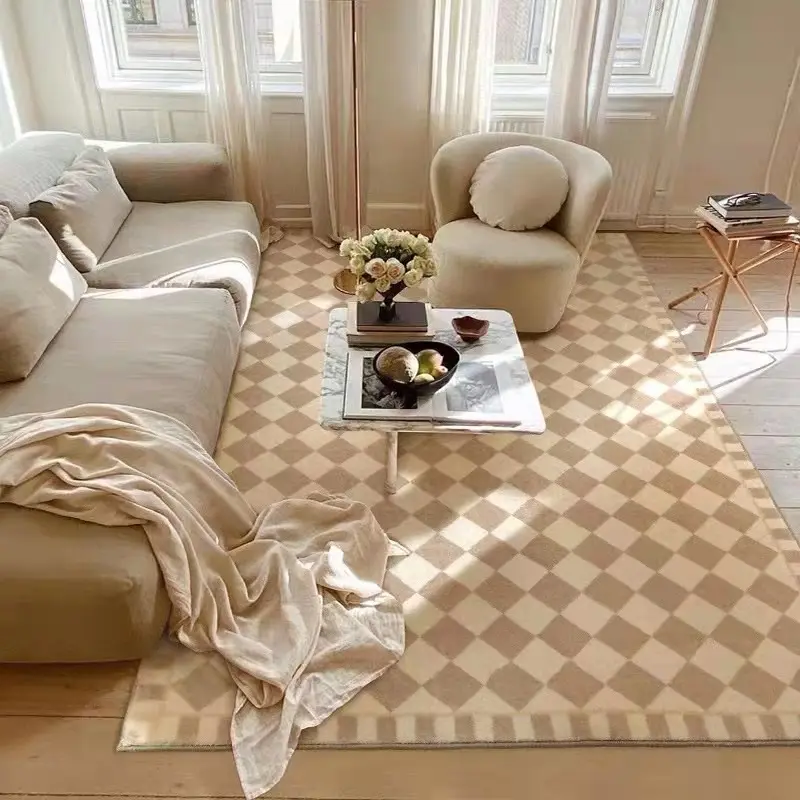 Printed Rug Faux Cashmere Carpet For Bedroom Chessboard Design Floor Mat Fluffy Soft Shaggy Carpet