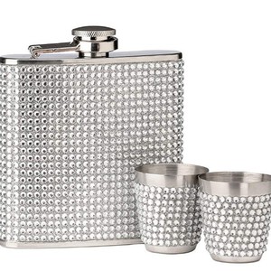 Xách Tay 6Oz Kim Cương Rhinestone Studded 304 Thép Không Gỉ Whiskey Rượu Rượu Cup Hip <span class=keywords><strong>Flask</strong></span> - Product Image 1
