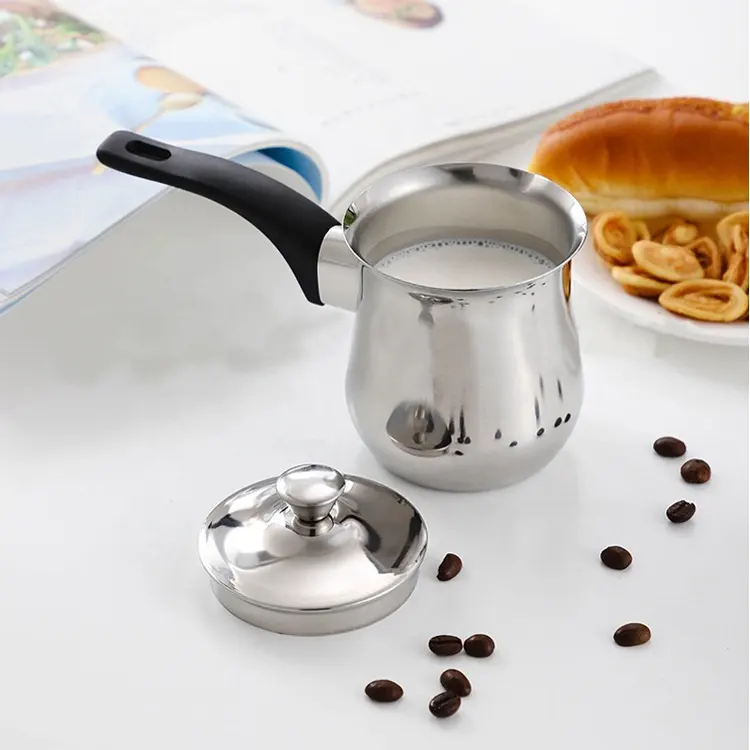 थोक पर्यावरण कीमत 170/350/640ml चांदी के रंग स्टेनलेस स्टील कॉफी और दूध के बर्तन कॉफी गरम तुर्की कॉफी पॉट