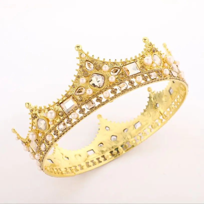 Jóias redondas do tiara do luxo da barroca 16cm, coroa do diamante do rei rainha do vintage strass