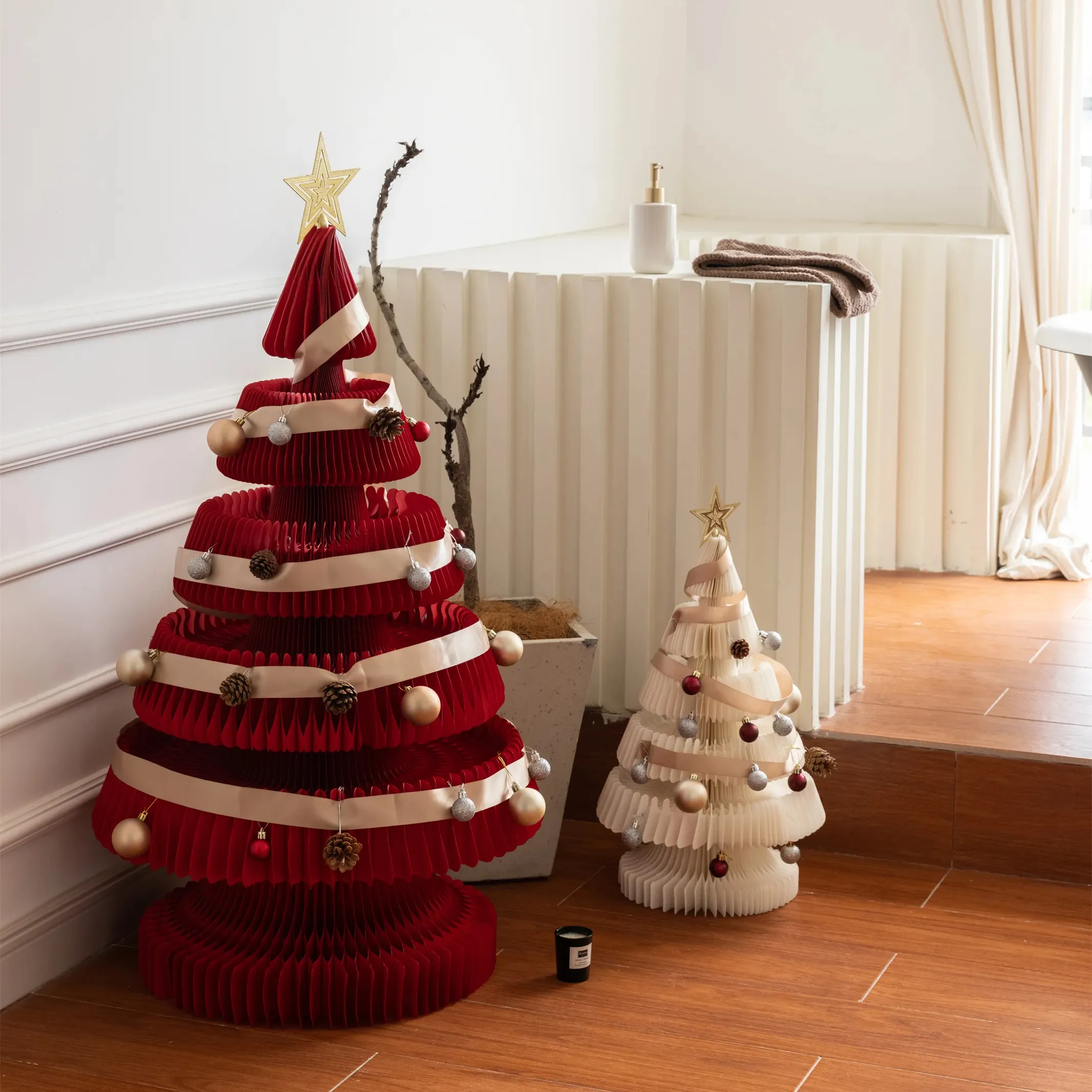 Foldable Christmas Tree Make Of Kraft Paper 39 inch Height Paper Xmas Tree With LED Light For Home And Commercial Used