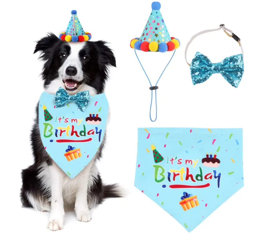 Wholesale Dog Birthday Bandana Scarf mit Cute Hat Pet Party Supplies Boy und Girl für Small Medium Large Dogs