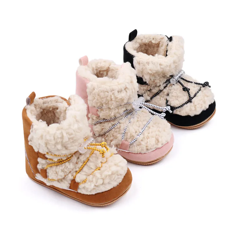Nouvelles chaussures d'automne et d'hiver MU pour bébés avec semelles en caoutchouc pour la chaleur bottes de marche en coton velours corail pour bébés