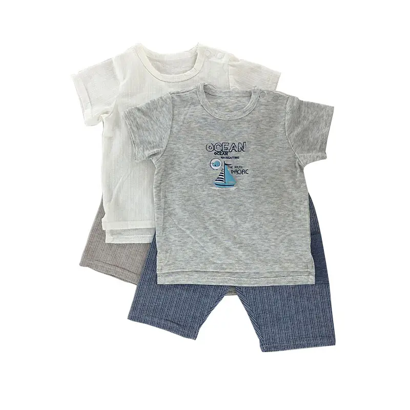 Oem 100% algodão orgânico bebê meninos meninas roupas conjuntos de roupas de bebê branco cinza