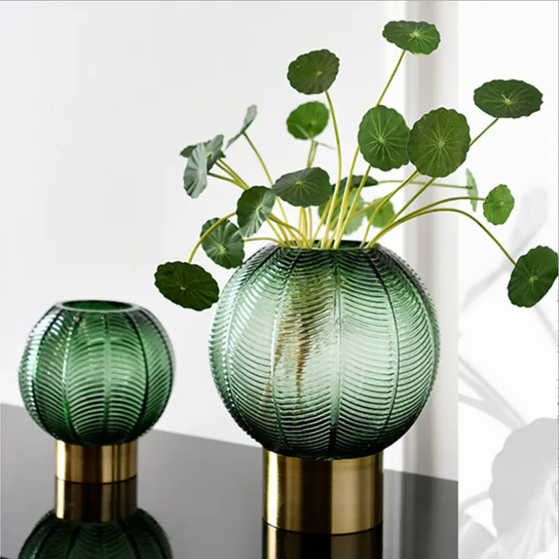 Vase en verre rond décoratif, nouveau Design, Vase en verre gaufré de couleur pour la décoration de la maison, prix d'usine, vente en gros