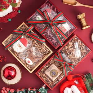 XJHクリスマスレッドゴールドチョコレートバーカバーストロベリーキャンディークッキーケーキベーカリーボックス、クリアリッド付きバレンタインデーギフトボックス