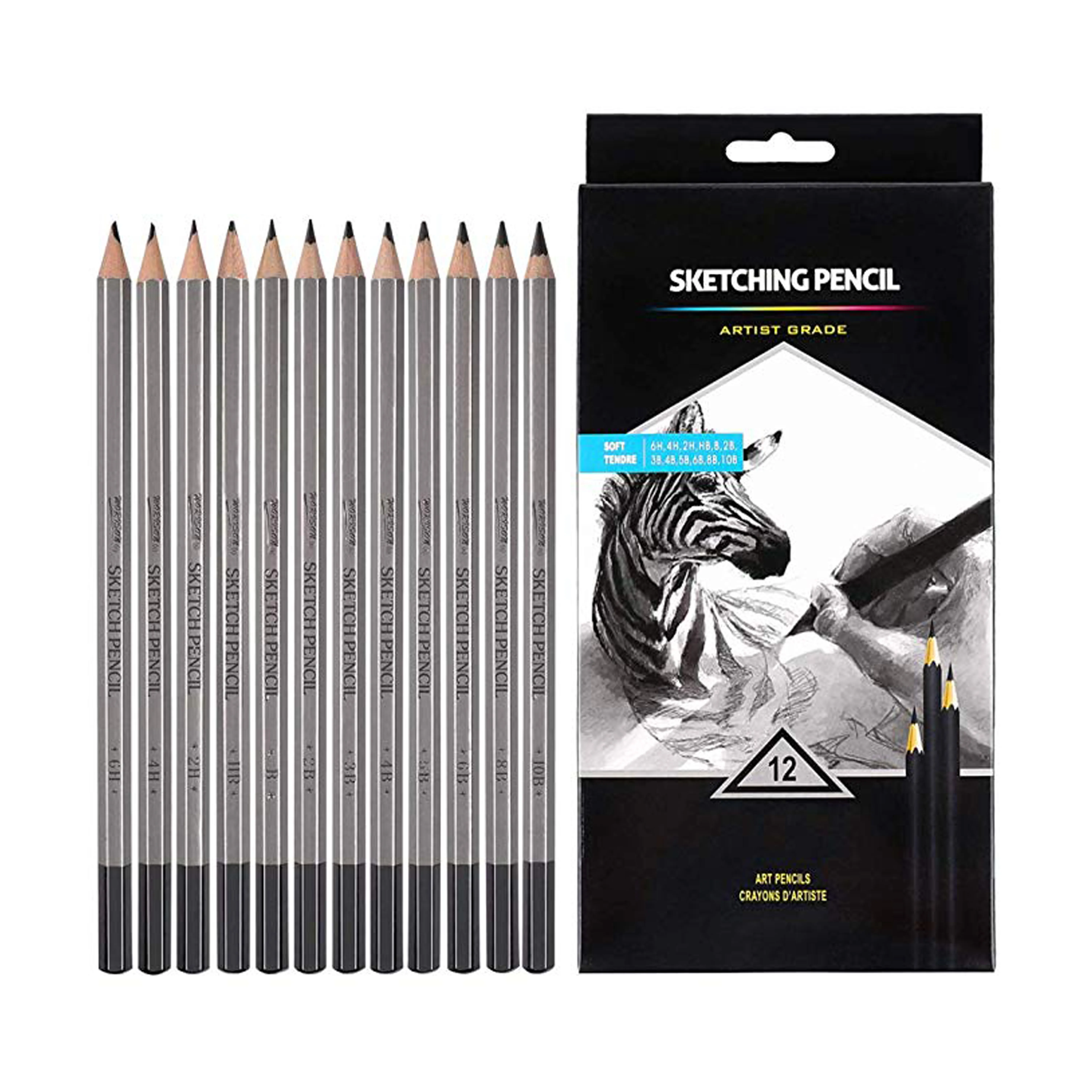 Worison 12pcs lápices de dibujo grafito dibujando lápices profesional Sketch de la escuela lápices para dibujo arte suministros