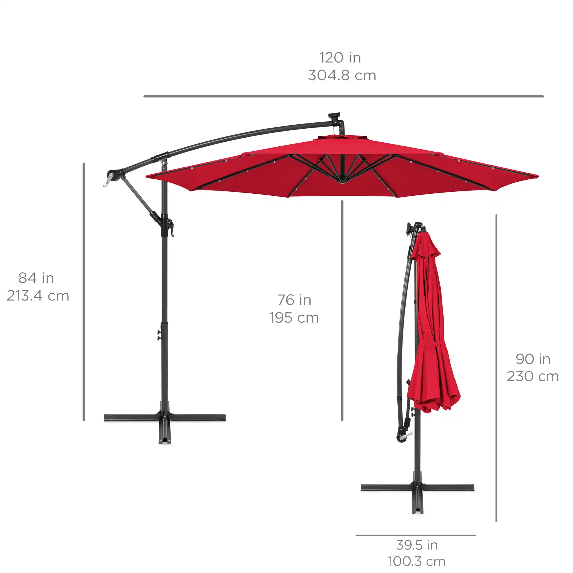 Parasol imperméable de soleil de polyester de qualité de 10 pieds LED parasol de patio décalé en porte-à-faux avec les lumières solaires menées pour la piscine extérieure de jardin