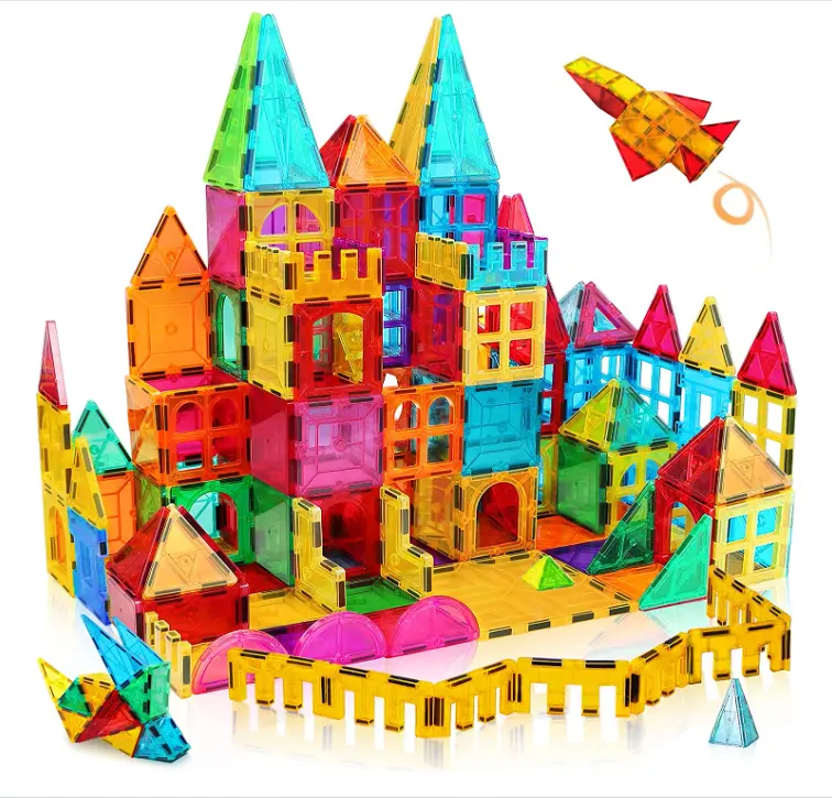 Juego de juguetes educativos de bloques de construcción de plástico magnético de dimensiones personalizadas para niños empaquetados en caja de Color