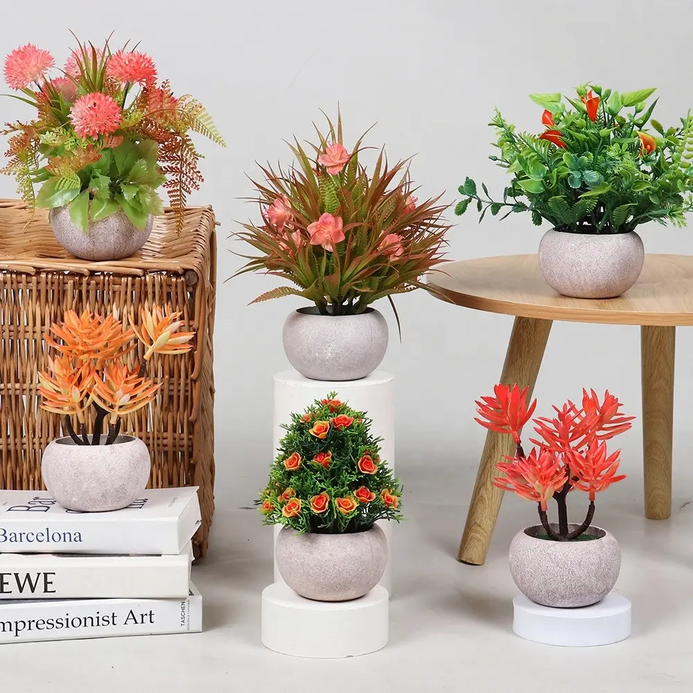 Waard Woonkamer Huis Indoor Decoratieve Mini Sappige Bonsai Groothandel Kunstmatig Groen Gepotte Plastic Nepplanten Bloemen