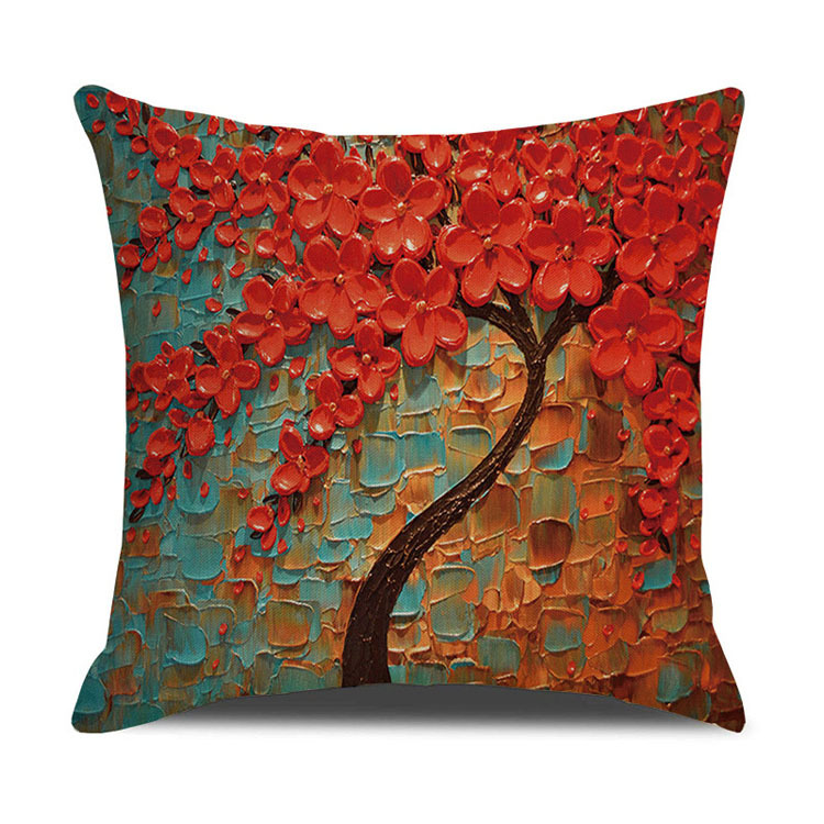 ins Nordic style oil painting tree print linen square pillow cover sofa bed cushion cover