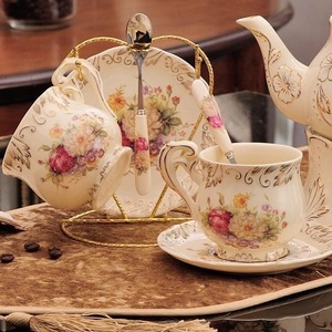 2025新设计茶杯茶托茶壶茶具古典英国骨瓷浓缩咖啡茶具 - Product Image 4
