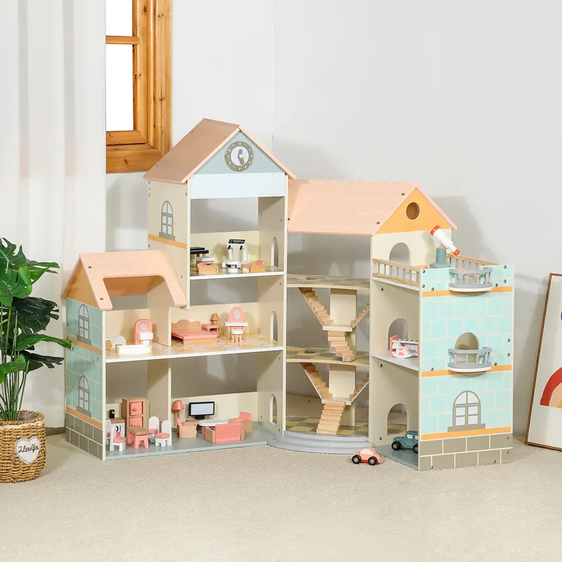 2024 nouveaux meubles jouets en bois Petend jouer jeu enfants grande maison de poupée en bois pour les enfants