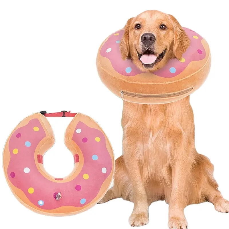 Nuevo donut ajustable inflable que no bloquea la visión, tela antiadherente, Collar de cono de perro suave, alternativa después de la cirugía