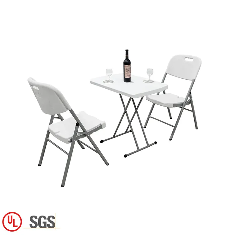 Mesas y sillas plegables de plástico para exteriores, baratas, color blanco