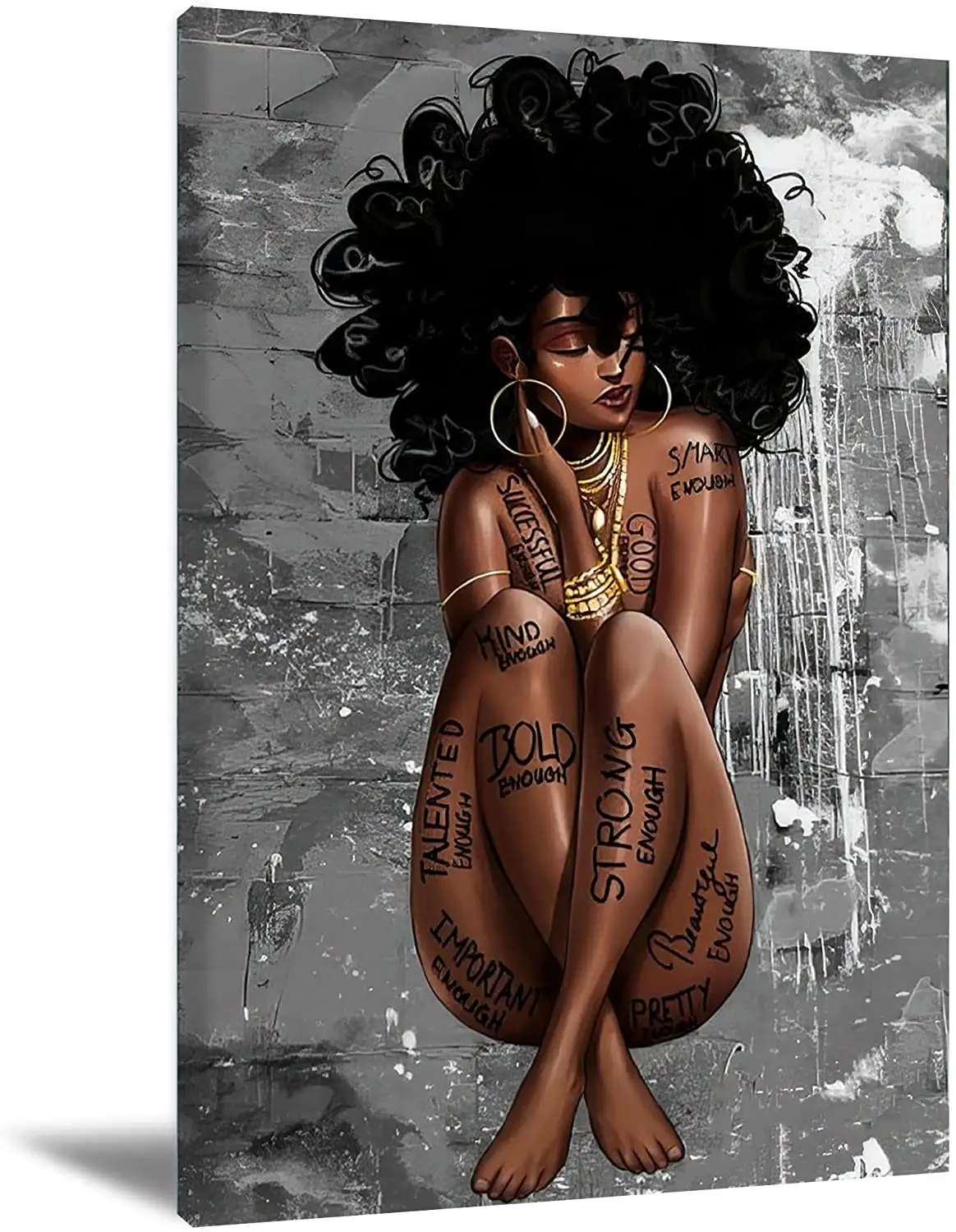 Affiche de reine noire de l'eau, peintures en toile, Art mural afro-américain, décor mural pour femmes noires, Portrait de femmes africaine