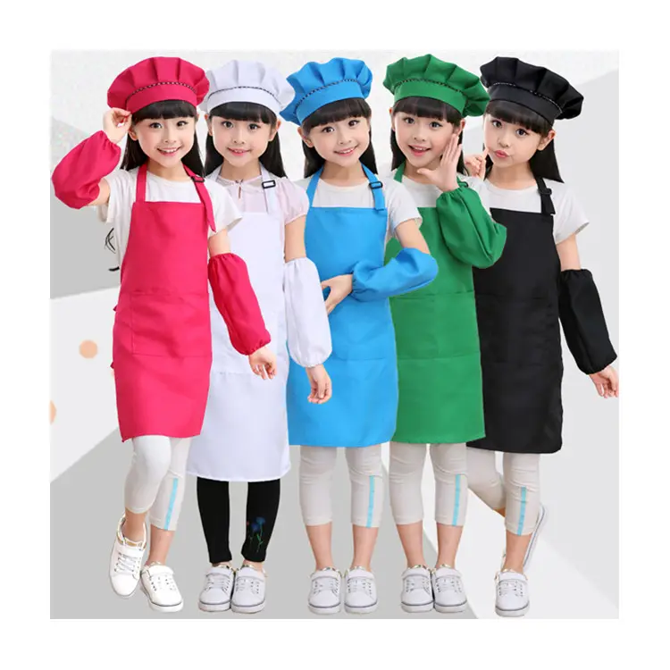 Amazon Fournisseur Direct Coloré Tablier Bavoir Bébé Confortable Écologique Enfants Ensemble De Cuisson Avec Tablier Personnalisé Enfants Tablier Chef Chapeau