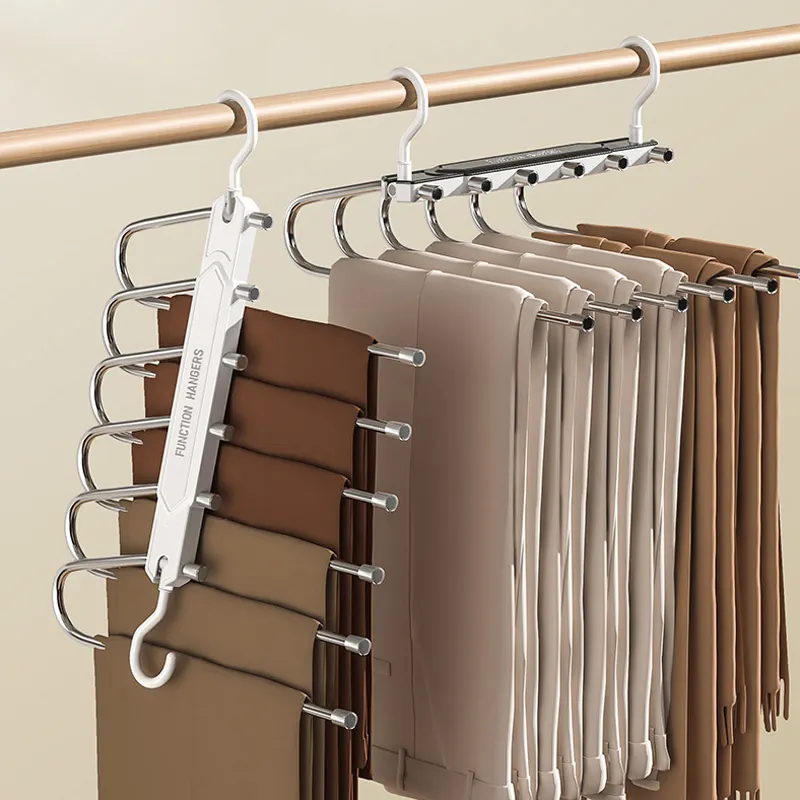 6 In 1 Stainless Steel Save Space Multi-Functional Folding Rack Wardrobe Organizer Pants Hanger