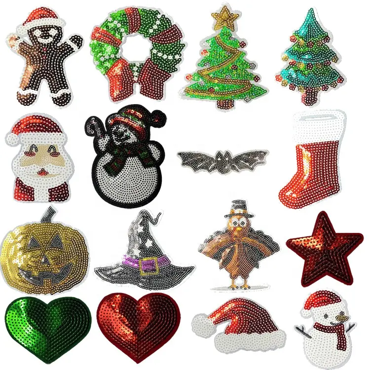 Navidad Halloween lentejuelas parche muñeco de nieve Santa Claus árbol de Navidad lentejuelas Bling parches