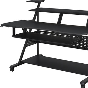 HMS 67 Black Solid Wood and Metal <strong>Rolling</strong> PC Desk Modern Minimalist <strong>Computer</strong> <strong>Table</strong> for Home Office Use - Product Image 5